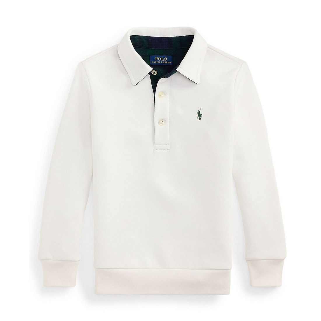 'Plaid-Trim Fleece Polo-Collar Sweatshirt' pour Garçons