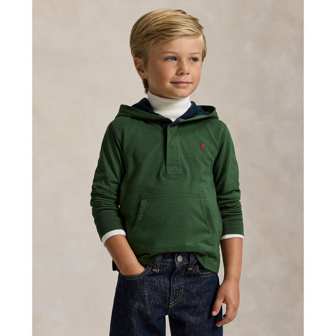 'Plaid-Trim Hooded Rugby Sweatshirt' pour Garçons