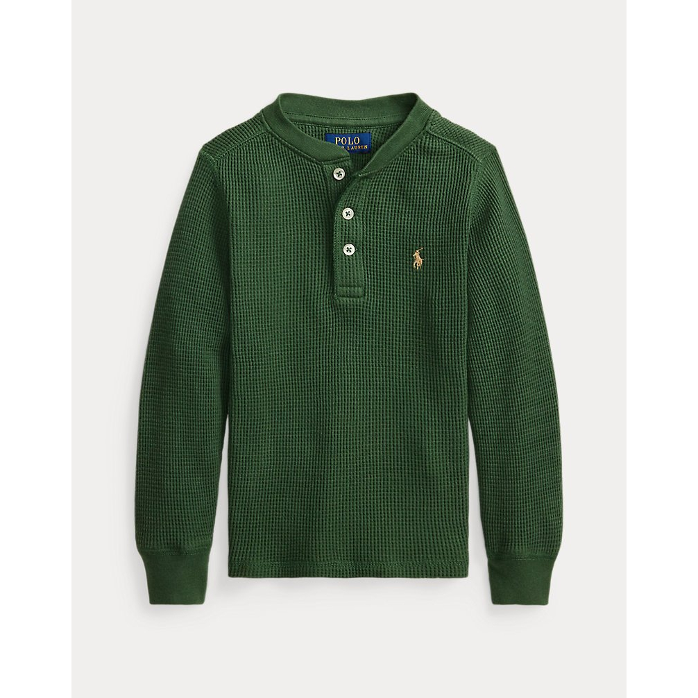 'Waffle-Knit Cotton Henley Shirt' pour Garçons