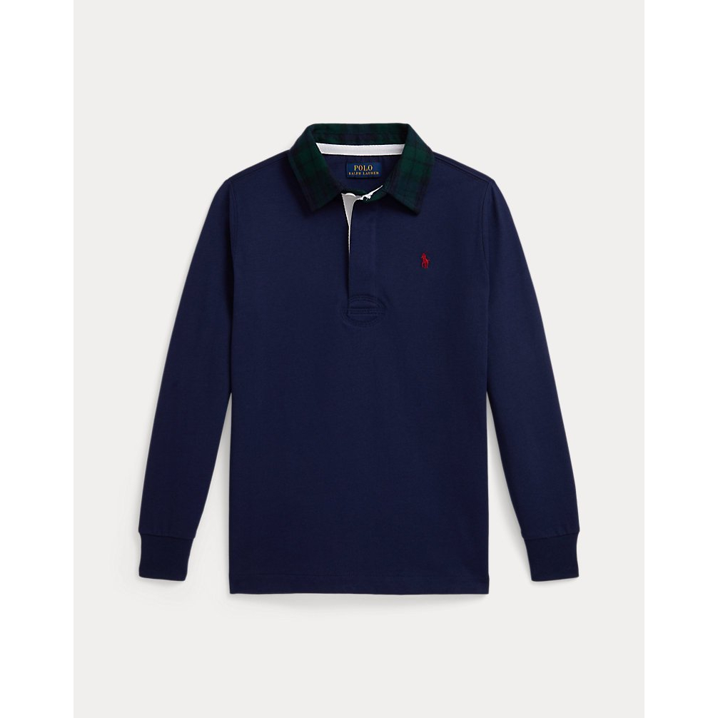 'Plaid-Collar Cotton Jersey Rugby Shirt' pour Garçons