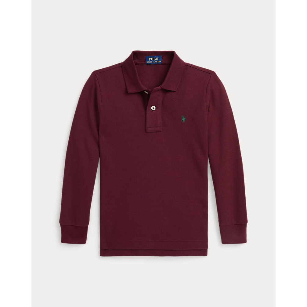 'Cotton Mesh Long-Sleeve Polo Shirt' pour Garçons