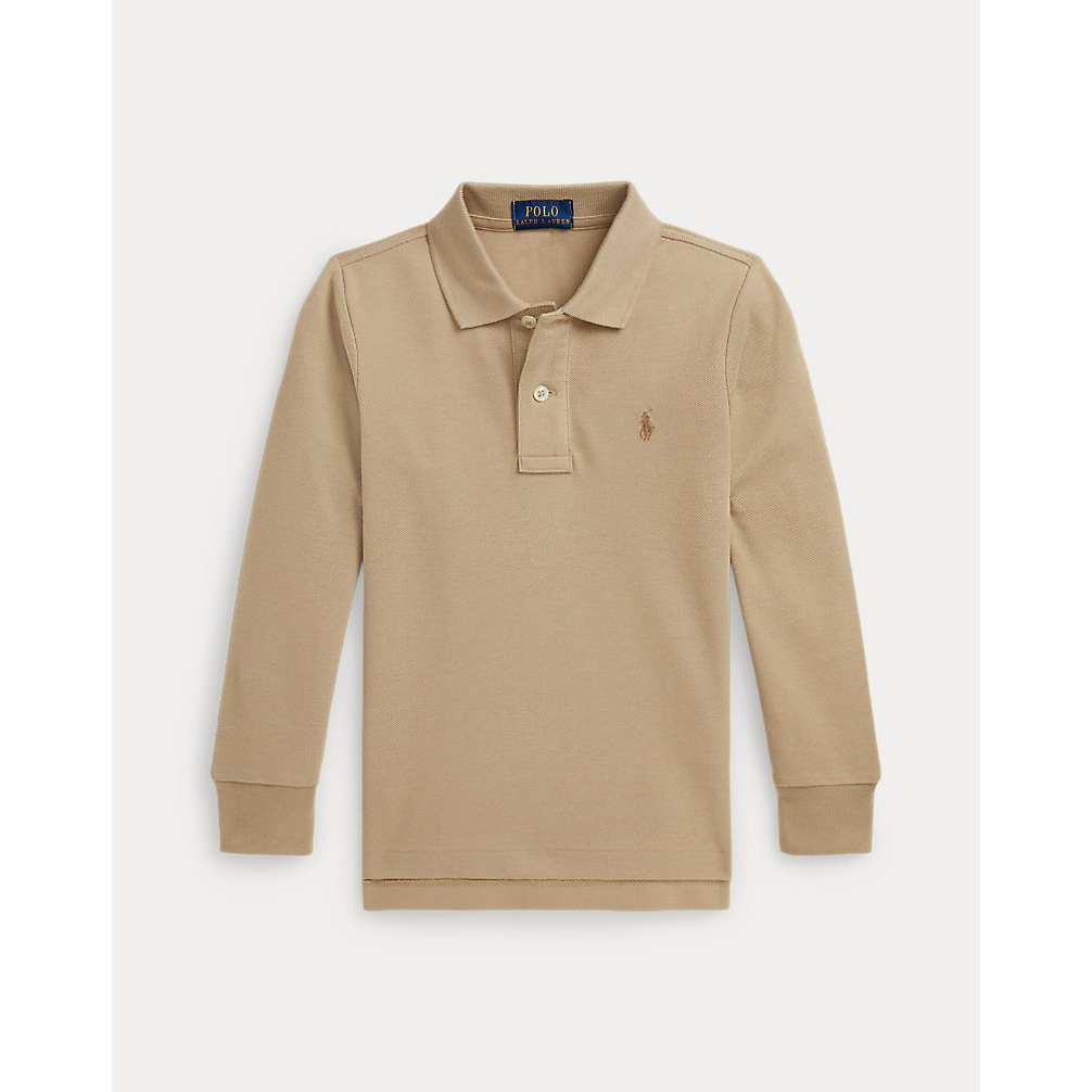 'Cotton Mesh Long-Sleeve Polo Shirt' pour Garçons
