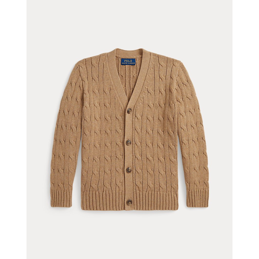 'Cable-Knit Cotton V-Neck Cardigan' pour Garçons