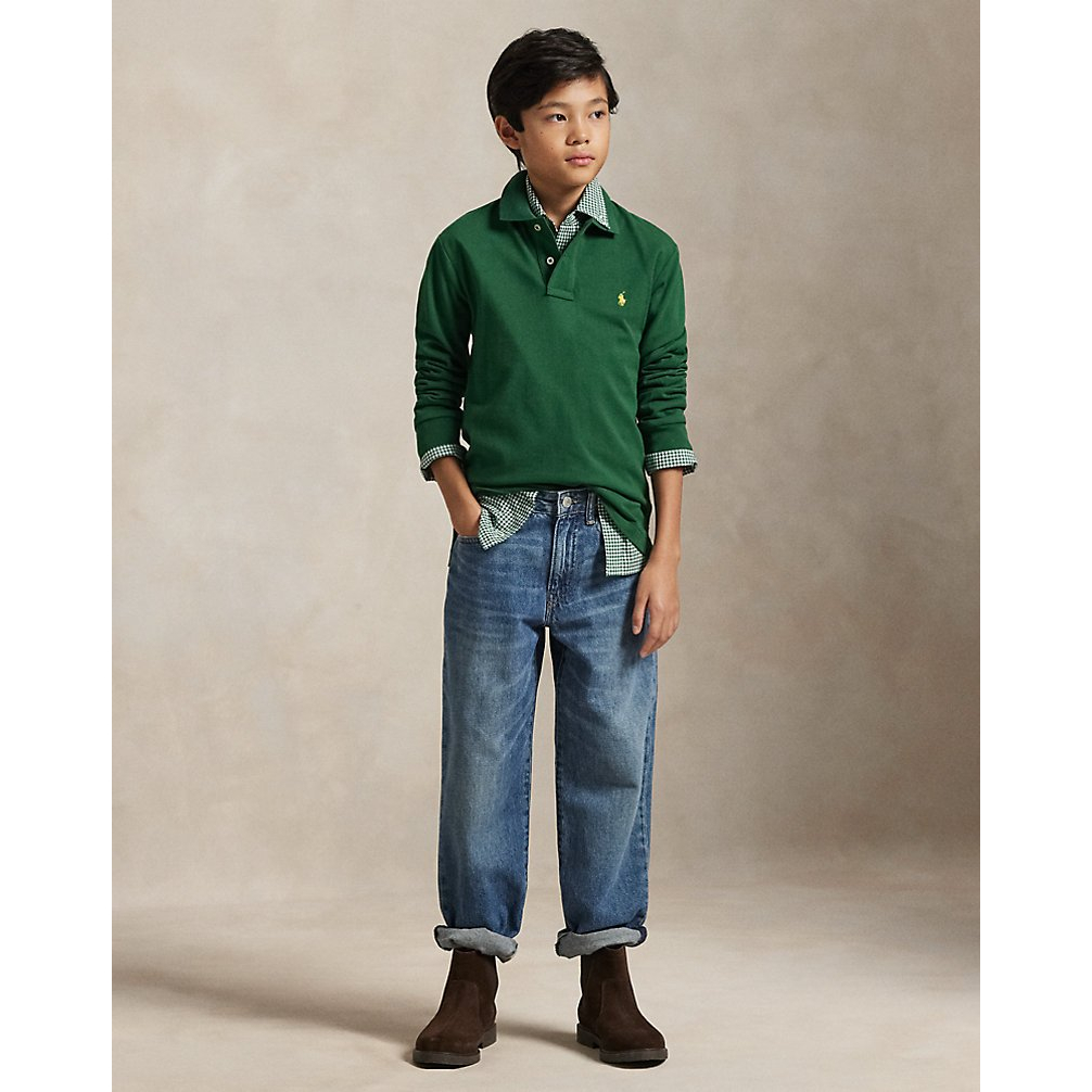 'Cotton Mesh Long-Sleeve Polo Shirt' für Jungen