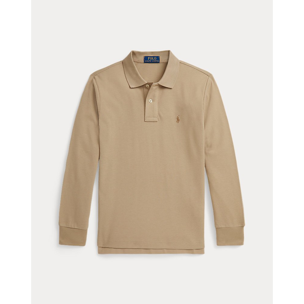 'Cotton Mesh Long-Sleeve Polo Shirt' pour Garçons