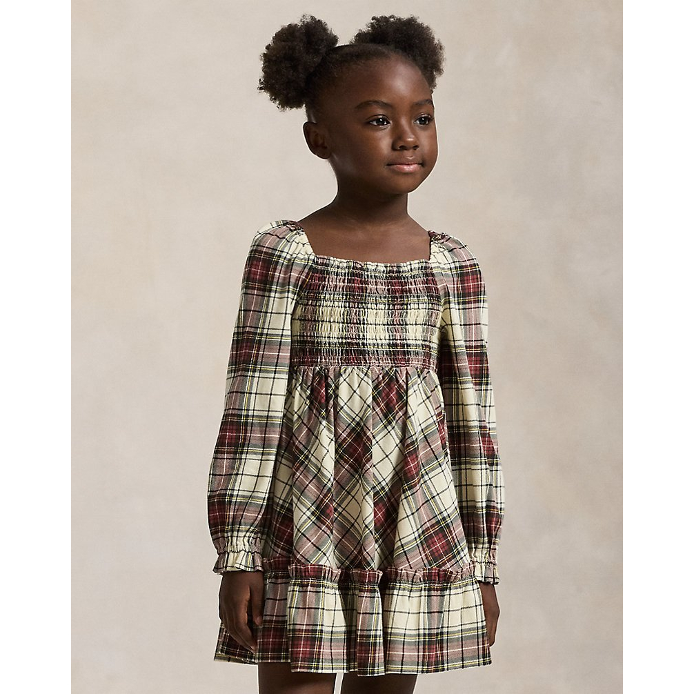 'Plaid Ruffled Cotton Jersey Dress' pour Filles