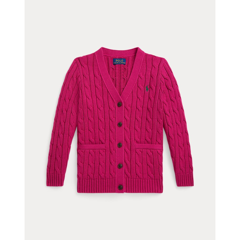 'Cable-Knit Cotton V-Neck Cardigan' pour Filles