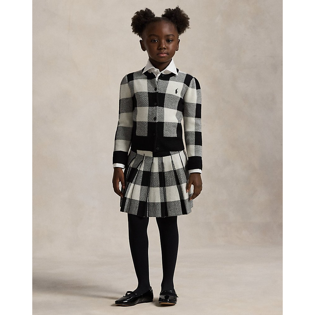 'Buffalo Check Wool Cardigan & Skirt Set' pour Filles