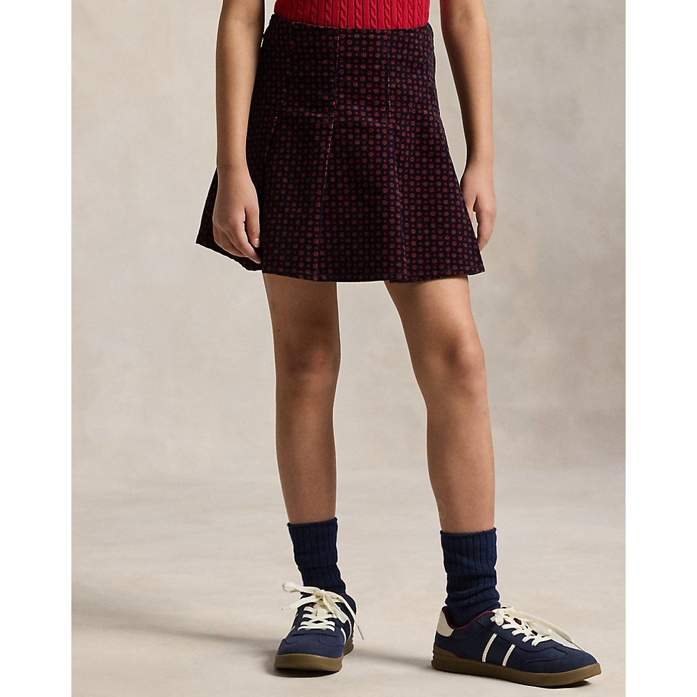 Girl's 'Floral Pleated Corduroy Skirt'