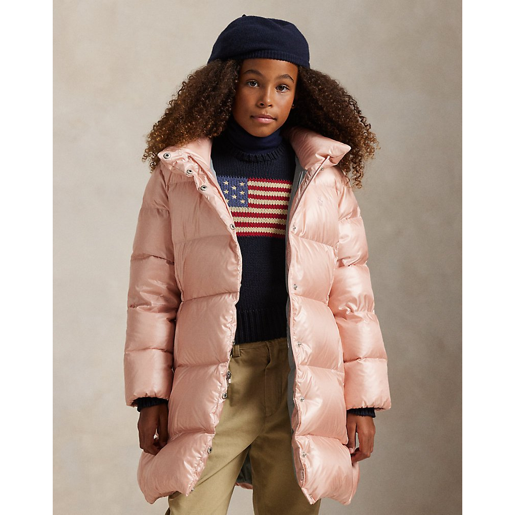 Girl's 'Metallic Down Hooded Long Jacket'