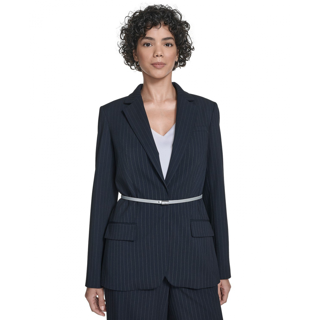 Women's 'Pinstripe Belted One-Button' Jacket