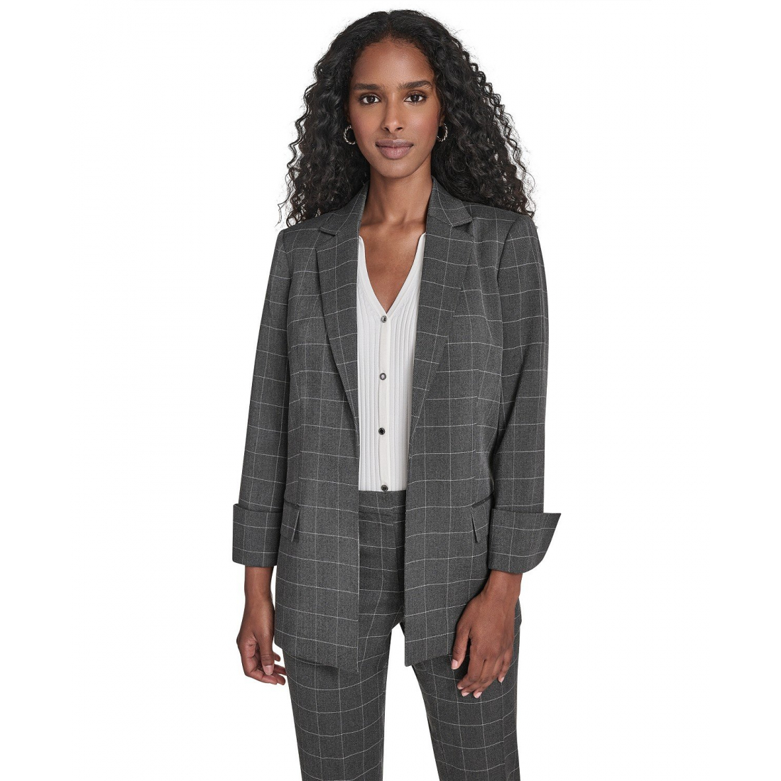 Women's 'Windowpane Notch Collar Open Front' Jacket