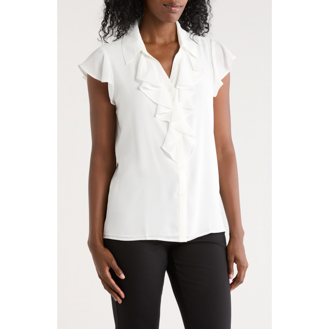 Women's 'Cap Sleeve Ruffle Button-Up' Sleeveless Top