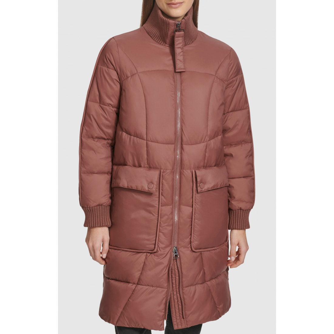 Women's 'Ribbed Collar Long' Puffer Jacket