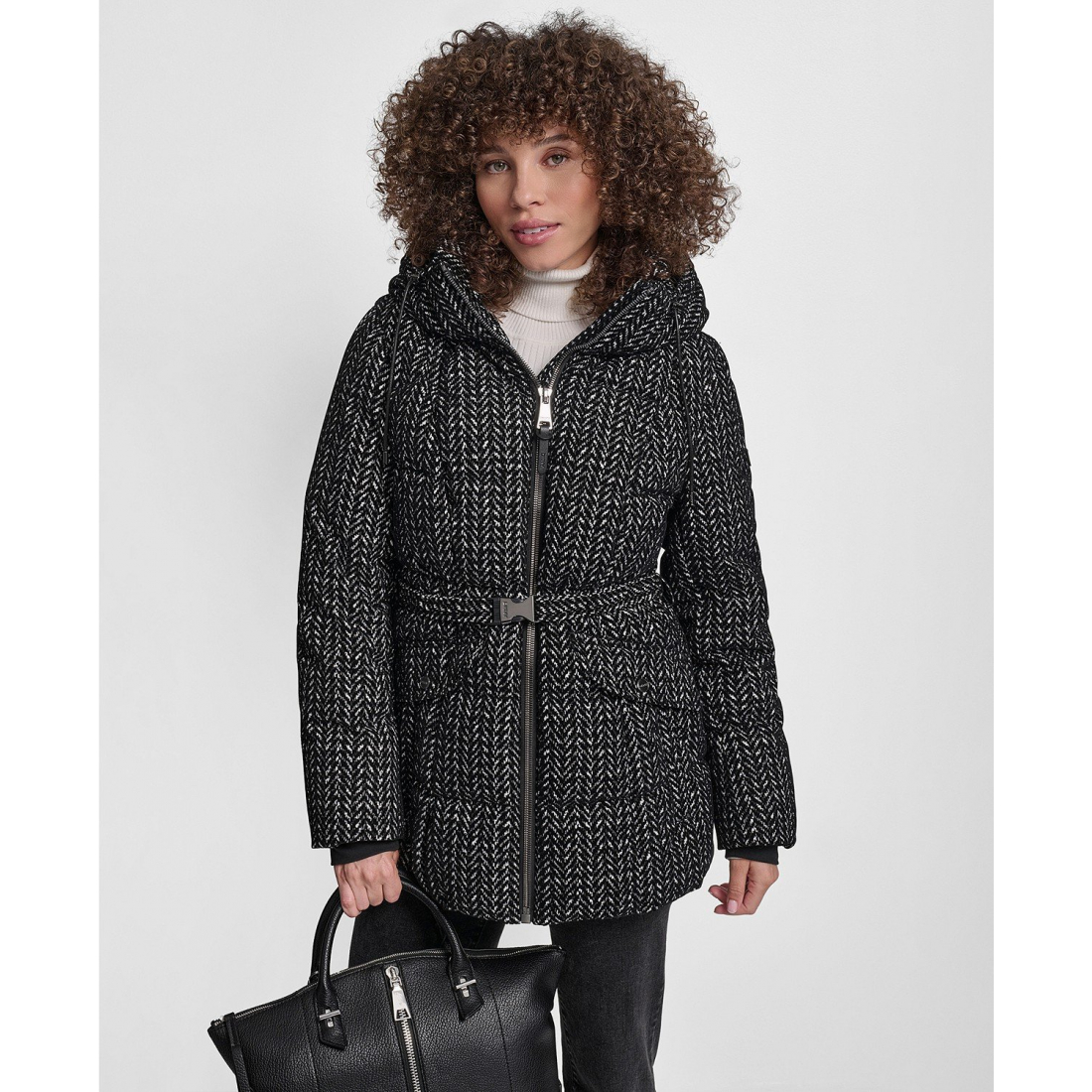Manteau matelassé 'Belted Hooded' pour Femmes