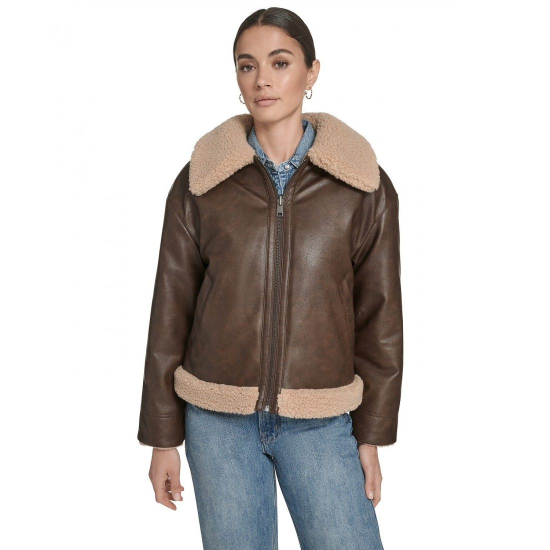 'Regular Reversible Sherpa To Faux' Lederjacke für Damen