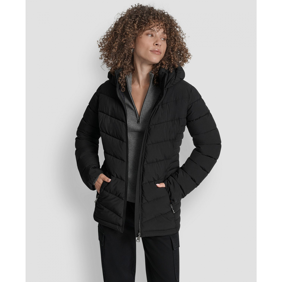 'Chevron-Quilted Full-Zip' Pufferjacke für Damen