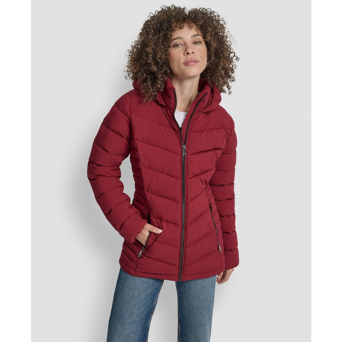 'Chevron-Quilted Full-Zip' Pufferjacke für Damen