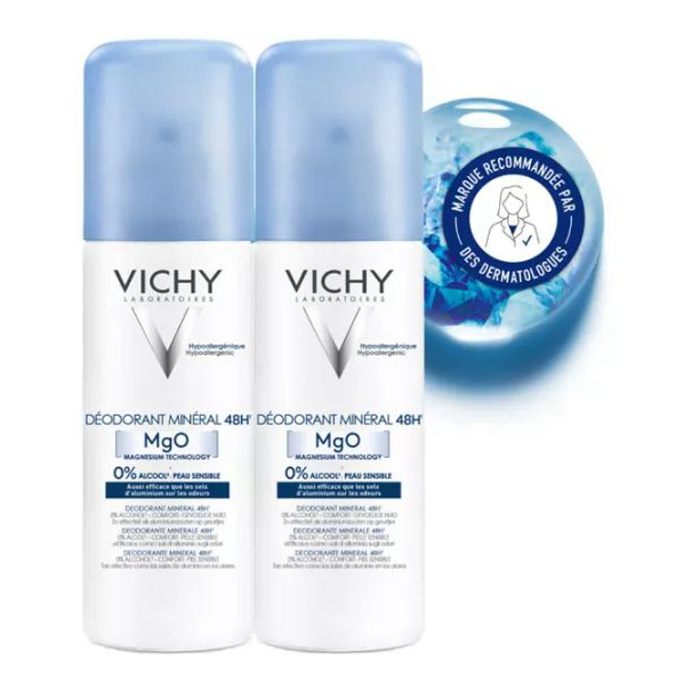 Déodorant Minéral Aerosol 48H - 125 ml, 2 Pièces