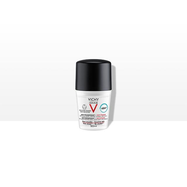 Vichy Homme Deodorant 48H Anti Transpirant Anti-Traces Protection Chemise' - 50 ml, 2 Pièces