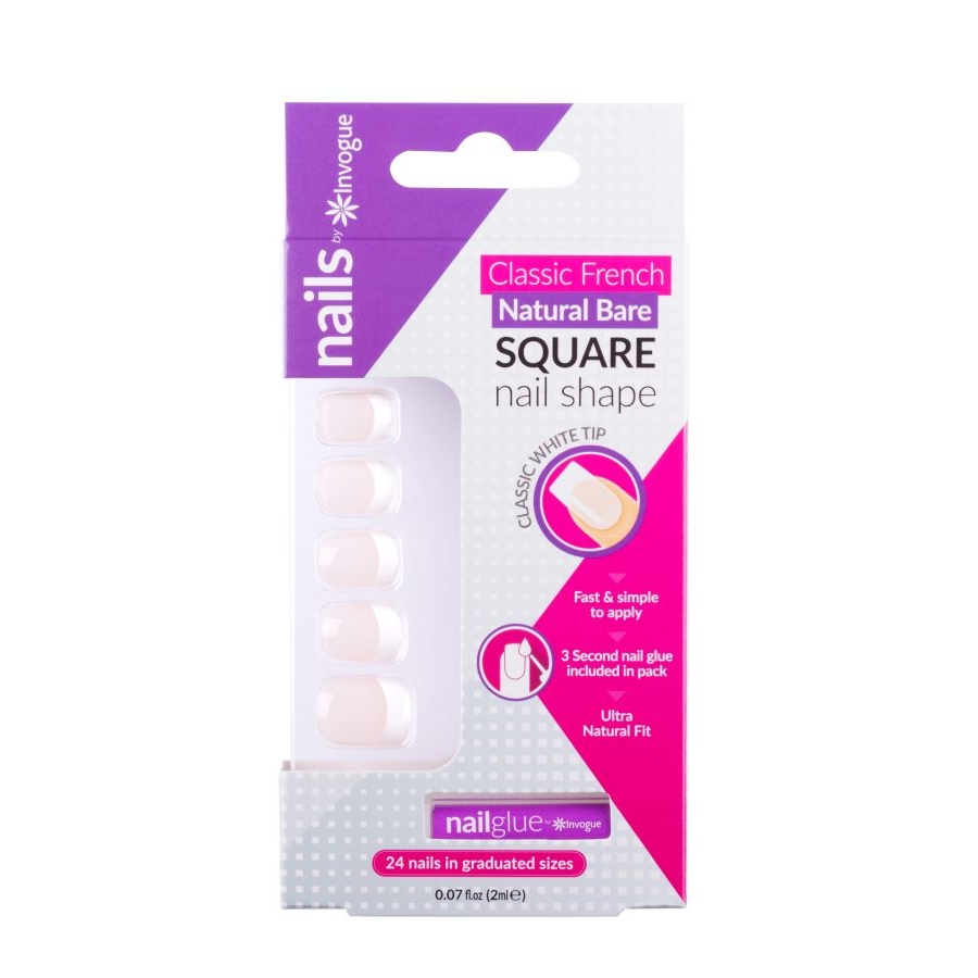 'Bare Square' Nail Tips - French 24 Pieces