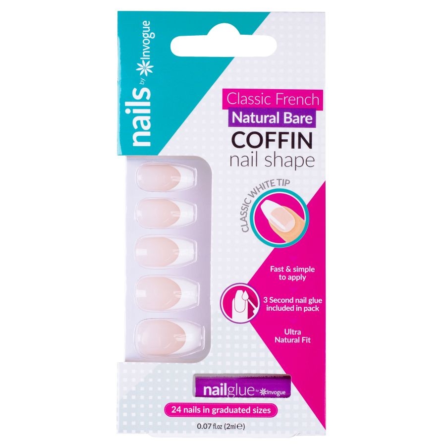 Faux ongles 'Classic French Natural Bare'