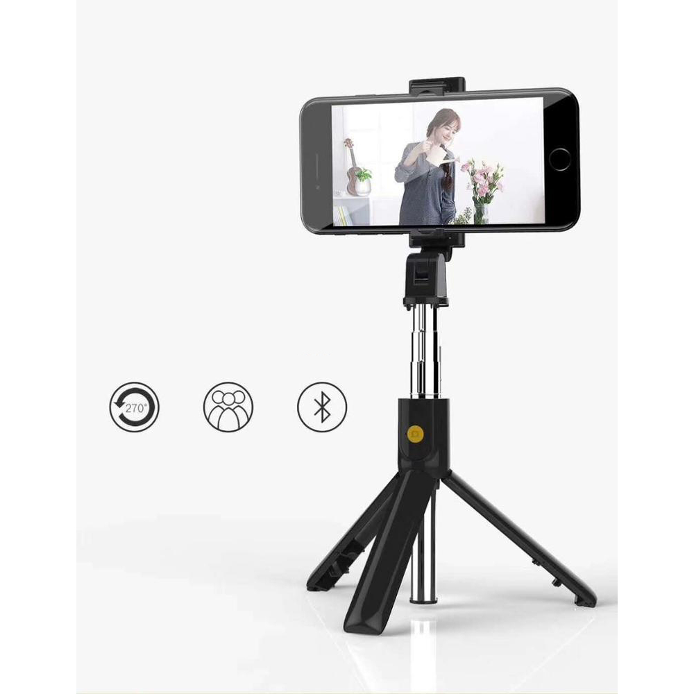 Mini 270° Rotating Bluetooth Selfie Stick with Built-in Tripod - Black