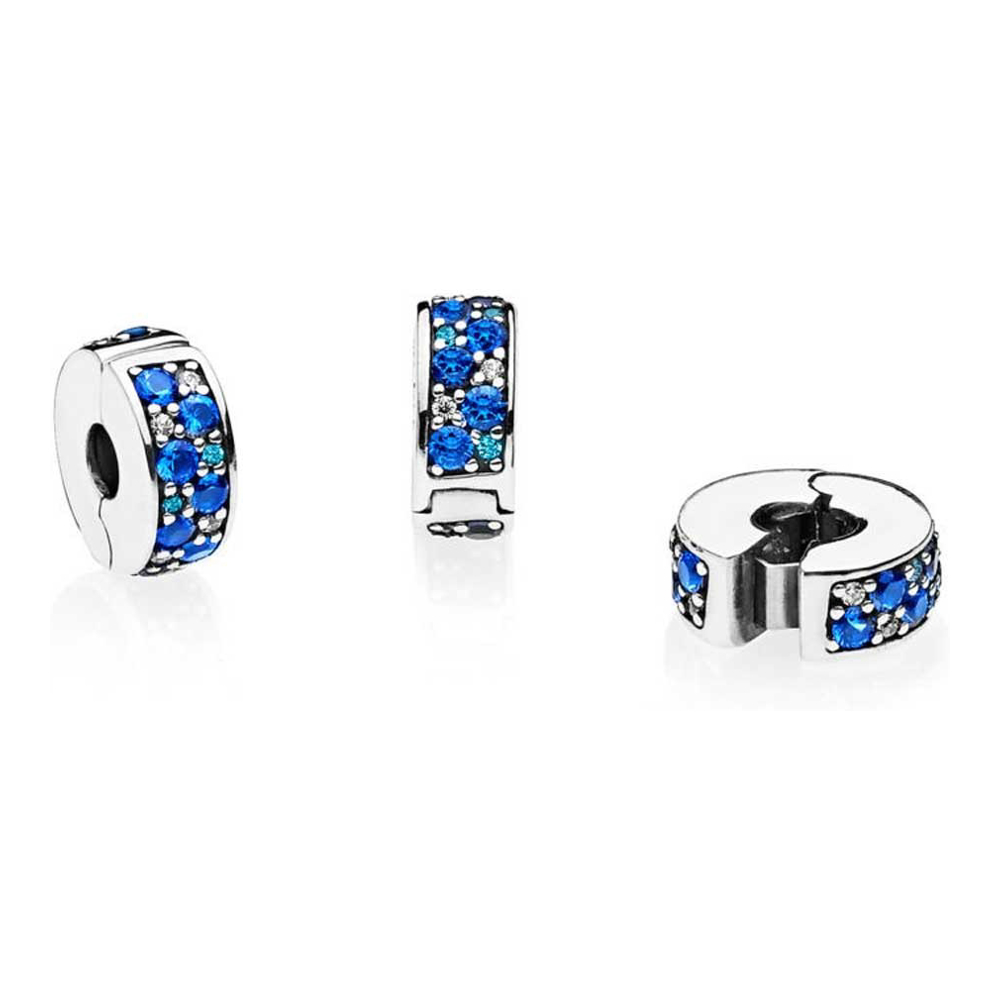 Women's 'Silver Clip With Swiss Blue Crystal, Clear Cubic Zirconia, Royal' Charm