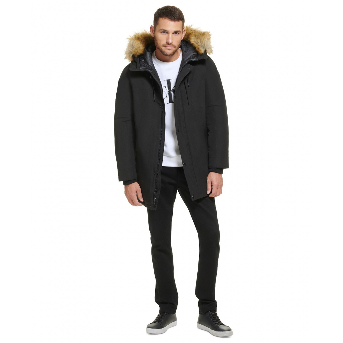 Herren's 'Long Parka with Faux-Fur Lined Hood' Jacke