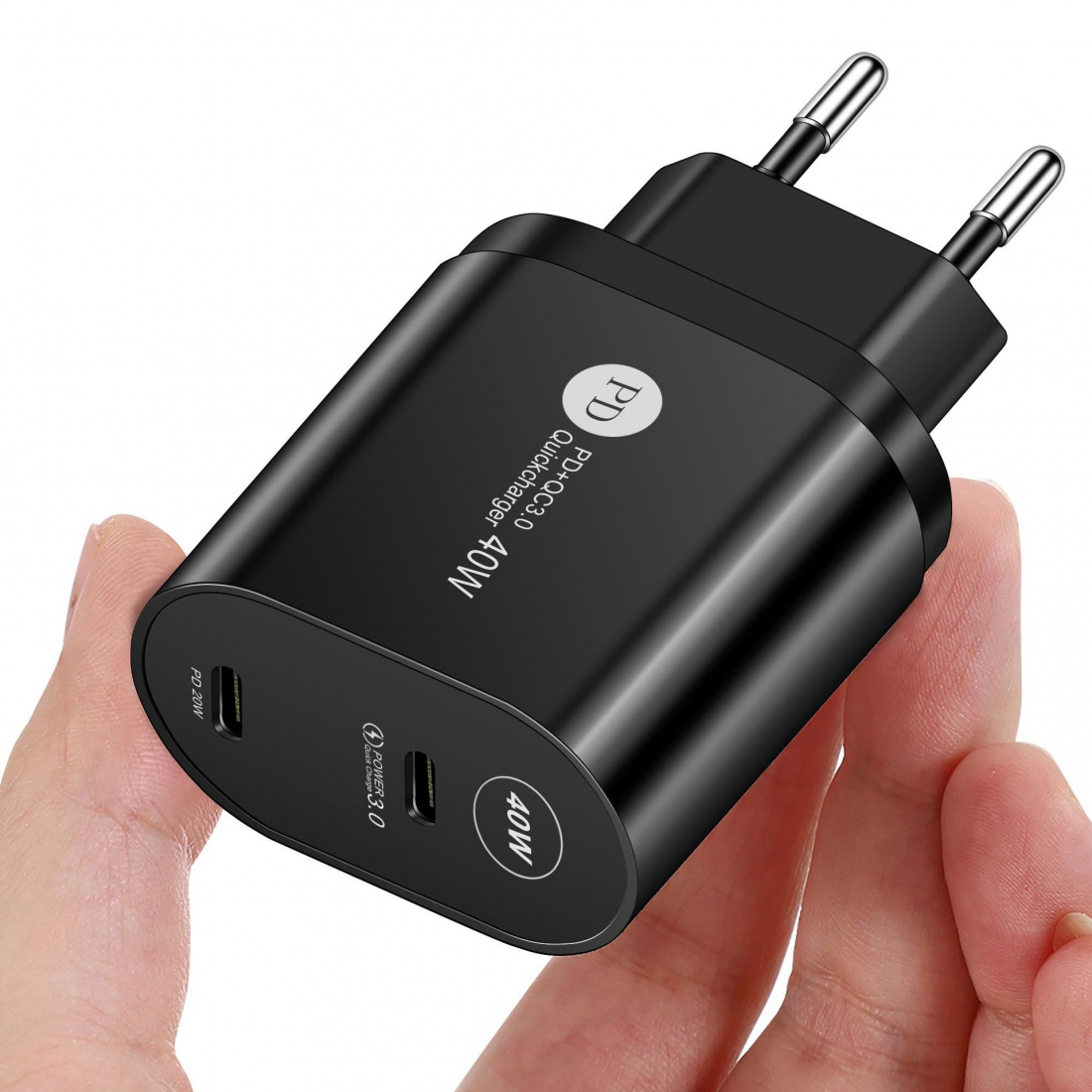 Dual-Port-USB-C-Reiseadapter (20 W) – Schwarz