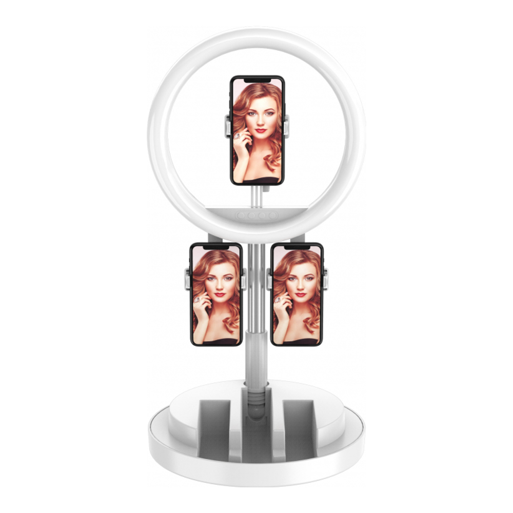 Foldable LED ring light for up to 3 mobiles - White