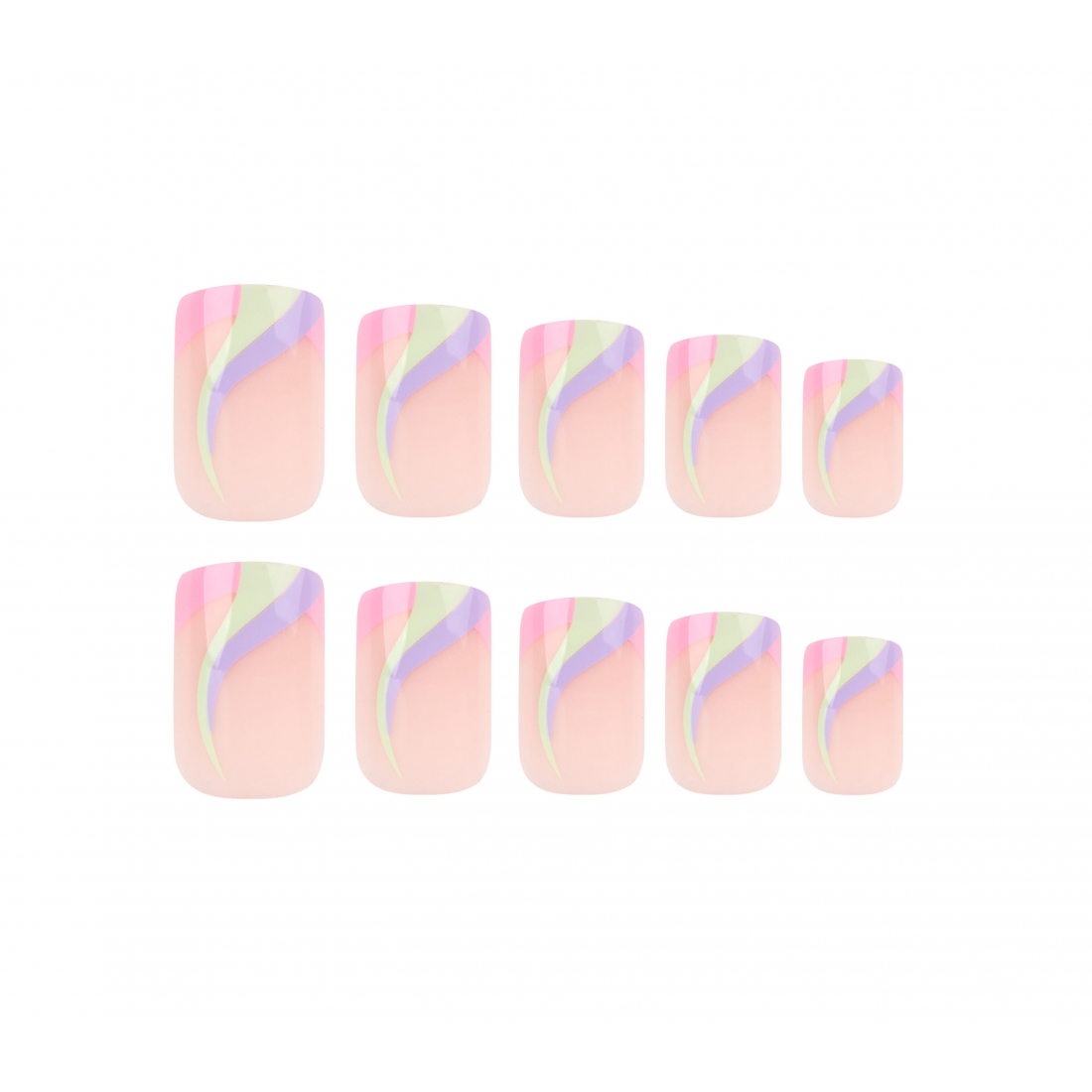 'Square Sorbet Swirl' Fake Nails - 24 Pieces