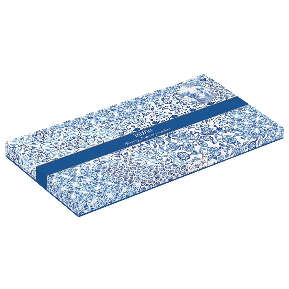 Plat De Service Ovale En Porcelaine 33,5 x 15 cm, Coffret Couleur Indigo