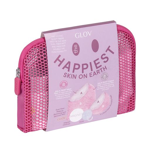 The Happiest Skin On Earth Set | Dual Fiber Makeup Removing And Skincare Mitt And Pads With Magnet Brush & Fiber Cleanser