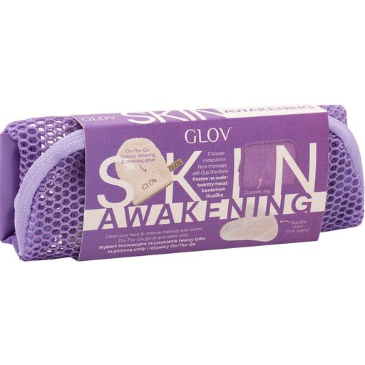 Skin Awakening Set | Water-Only Makeup Removing Mitt With Rose Quartz Gua Sha Massage Stone