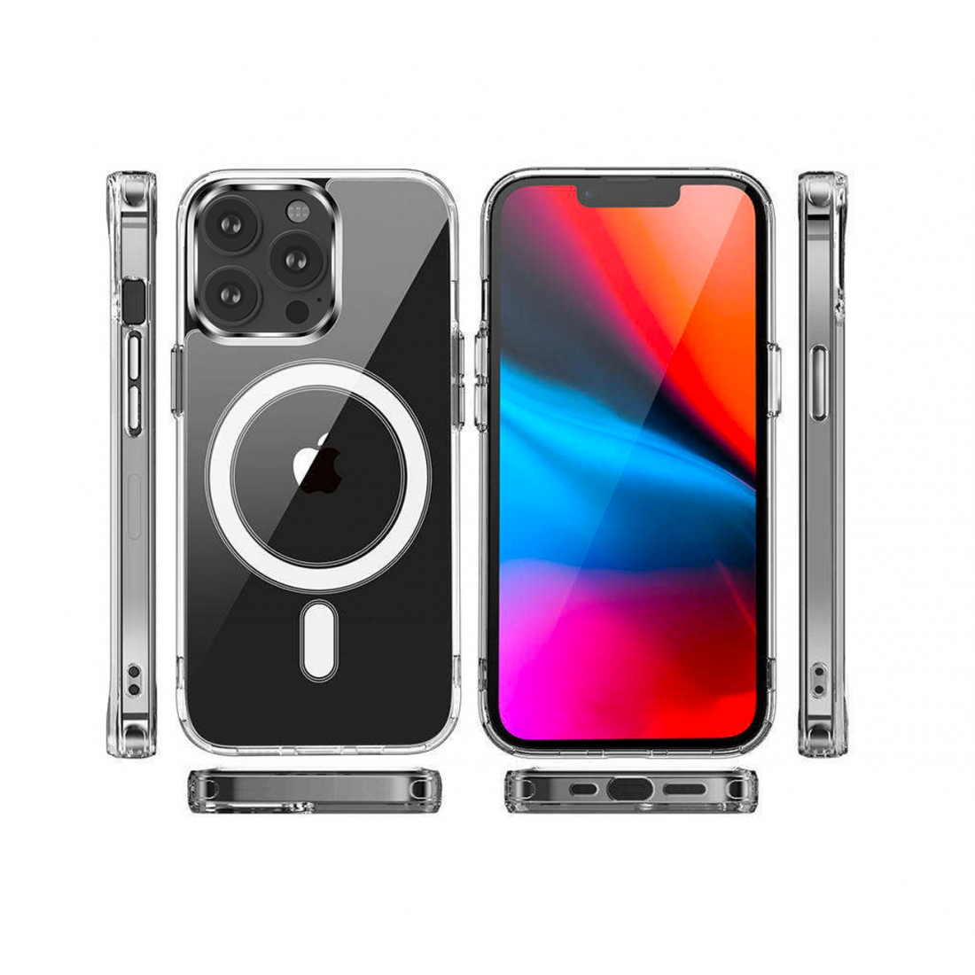 Essentielles 5-in-1-Set für iPhone 14 Pro Max: Transparente magnetische MagSafe-Hülle + 2 Kameraabdeckungen + 2 Displayschutzfo