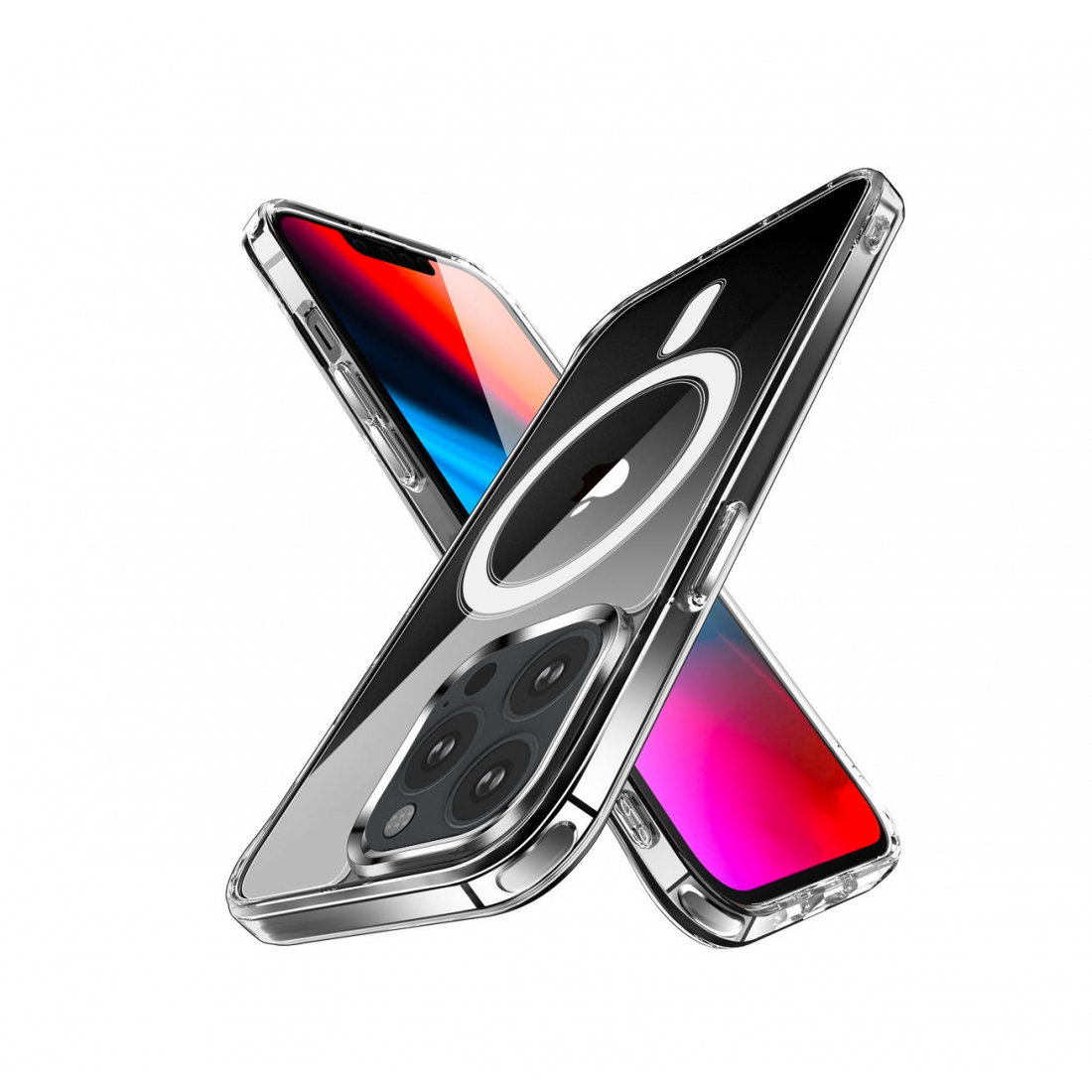 Essentielles 5-in-1-Set für iPhone 14 Pro Max: Transparente magnetische MagSafe-Hülle + 2 Kameraabdeckungen + 2 Displayschutzfo