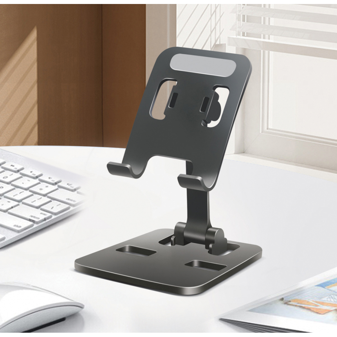 Adjustable universal mobile phone holder made of high-quality aluminum - Black