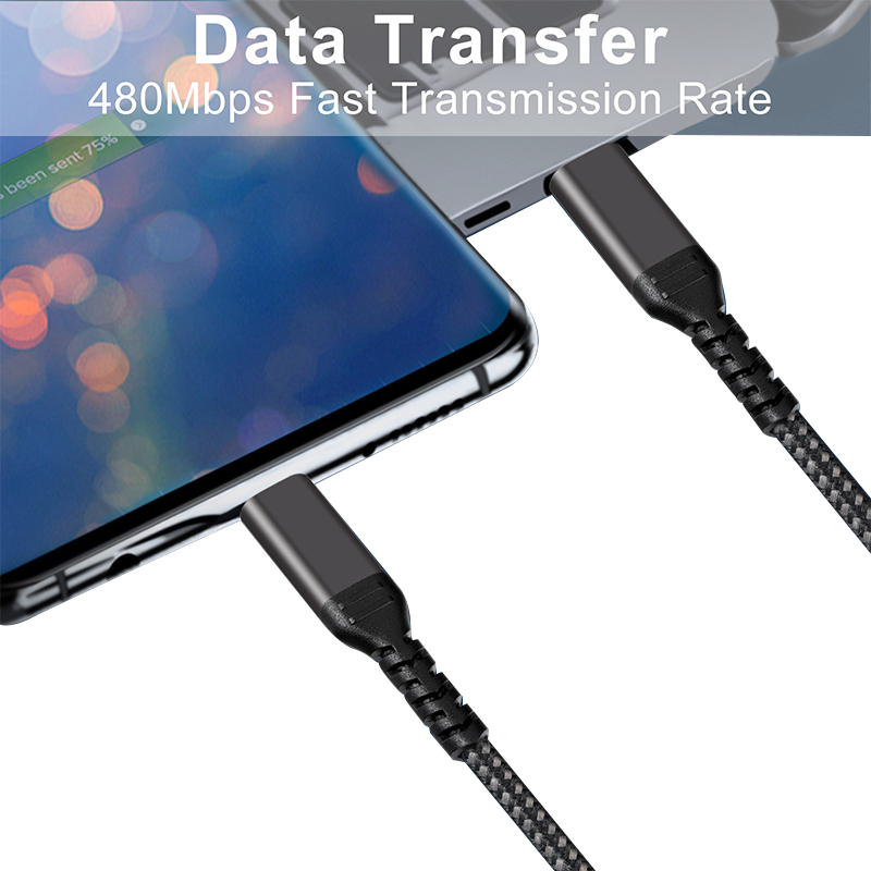 60W Reinforced Nylon USB-C to USB-C Cable - 1M Black