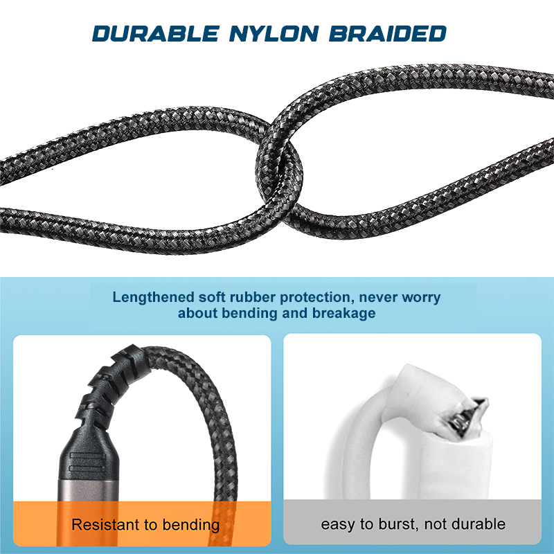 60W Reinforced Nylon USB-C to USB-C Cable - 2M Black