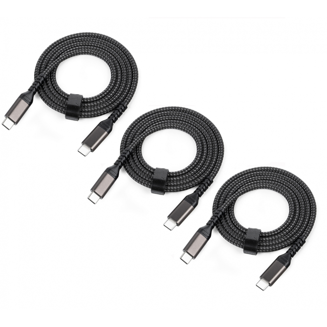 Pack of 3 USB-C to USB-C cables in reinforced nylon, 60W - 1M black