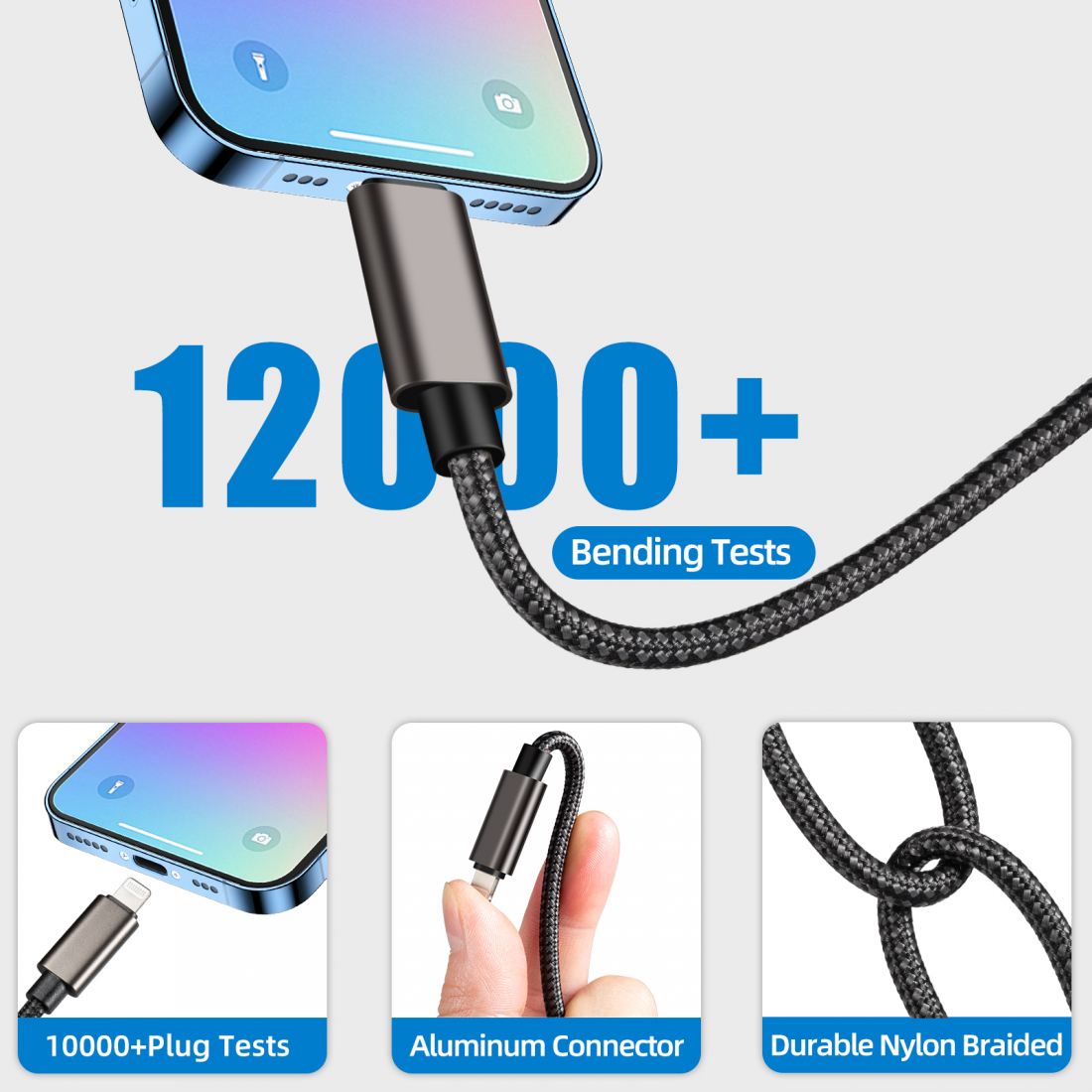 27W Reinforced Nylon USB-C to Lightning Cable - 2M Black