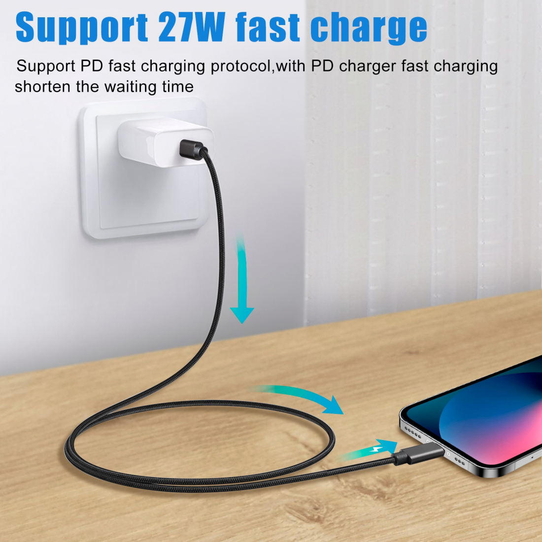 27W Reinforced Nylon USB-C to Lightning Cable - 2M Black