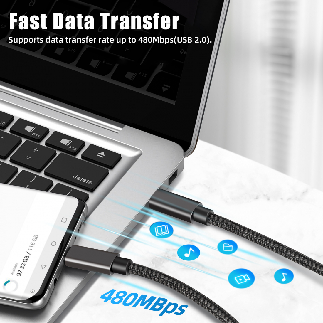 Pack of 3 USB-C to Lightning cables in reinforced nylon, 27W - 1M black