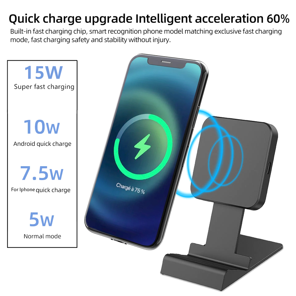 Support de charge sans fil Qi 2 en 1 détachable et flexible