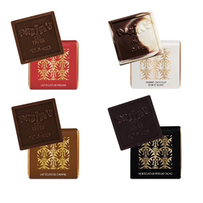 Kartonverpackung mit 36 ​​verschiedenen Schokoladenquadraten