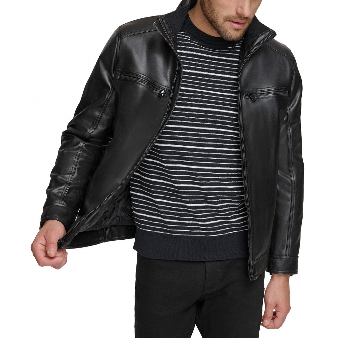 'Faux Leather Moto Jacket' Bikerjacke für Herren