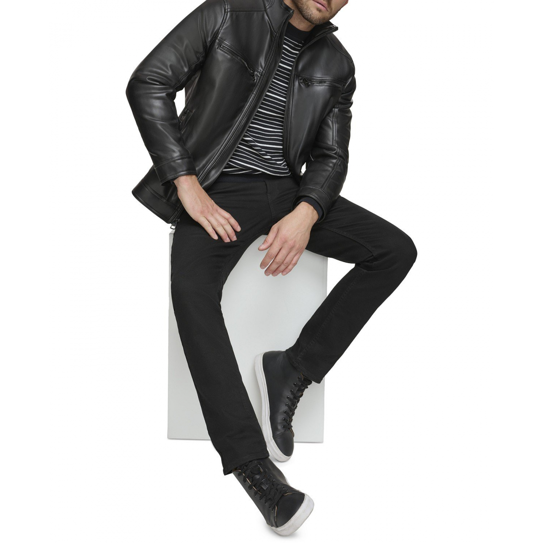 'Faux Leather Moto Jacket' Bikerjacke für Herren
