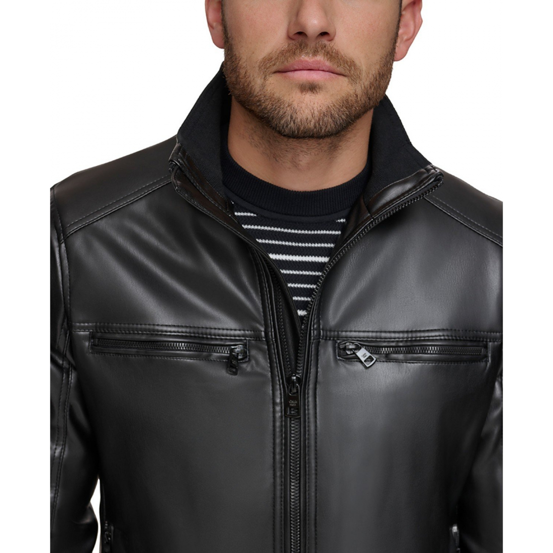 'Faux Leather Moto Jacket' Bikerjacke für Herren
