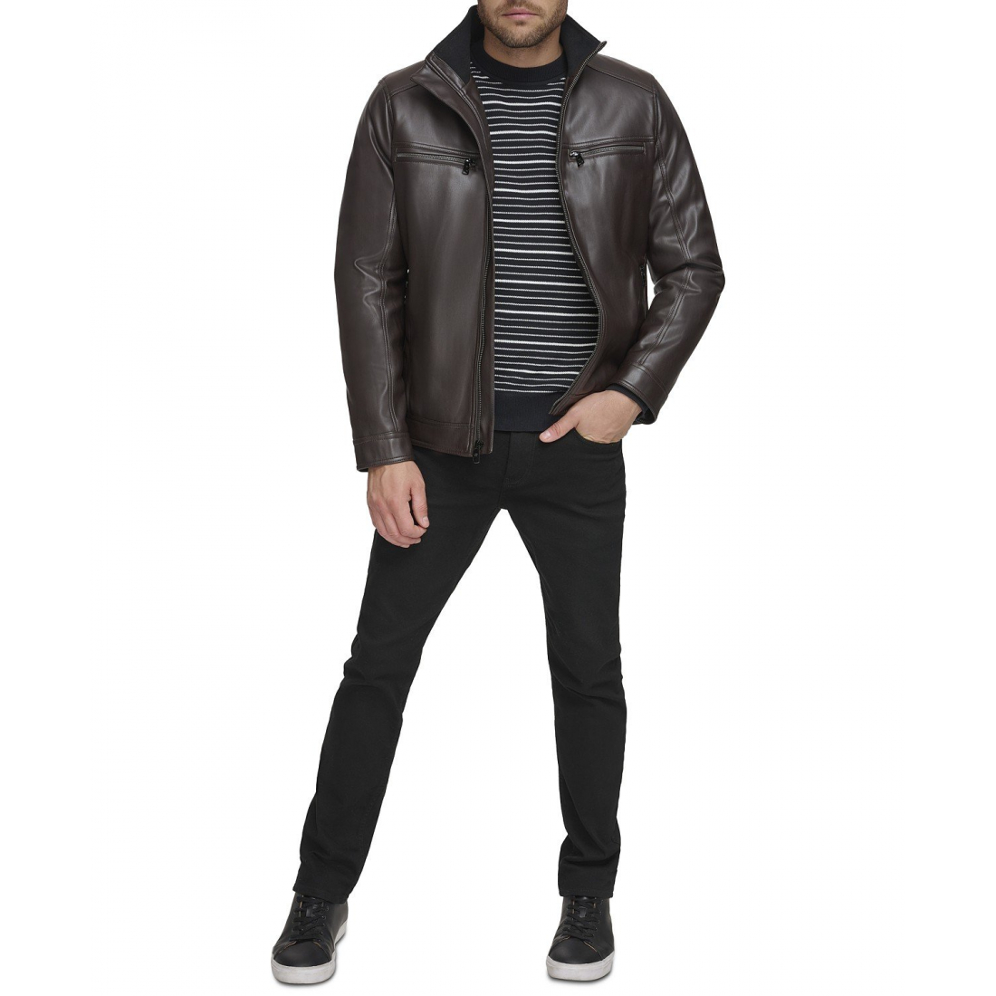 'Faux Leather Moto Jacket' Bikerjacke für Herren